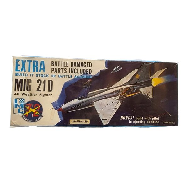 New Sealed 1969 IMC 4128 MIG 21D Fighter Jet 1/72 Model Kit Hawk Model Co - Picture 2 of 10